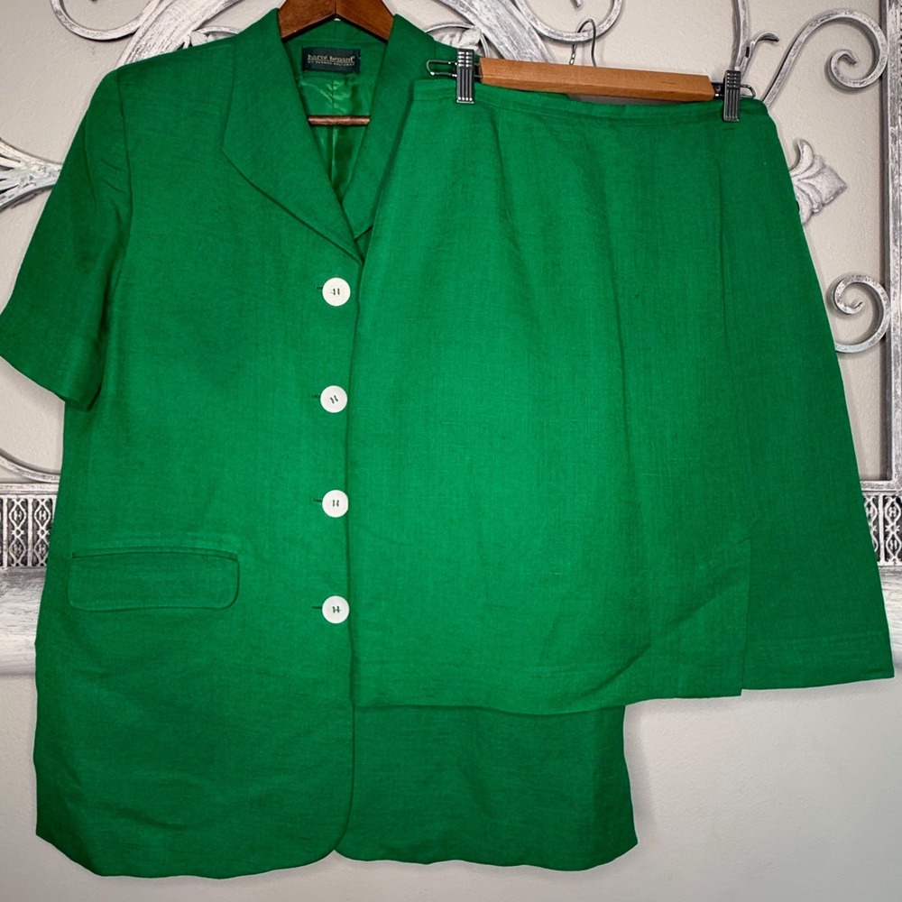 Harve Benard Vintage Green Skirt Suit Set Short‎ Sleeve Blazer Skirt Size 10
